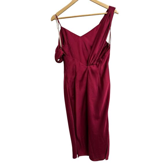 Fame and Partners draped satin wine red midi dress size 6 - Picture 6 of 6